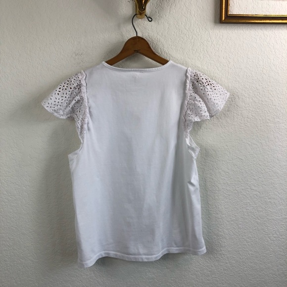 Kate Spade Eyelet Mixed Media Tee In White - Picture 3 of 6
